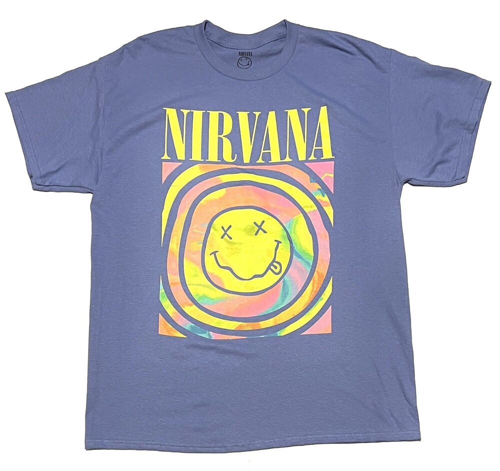 NIRVANA Womens Smile Face Bright Rainbow Tee T-Shirt Sz XL Grunge NO TAG Purple